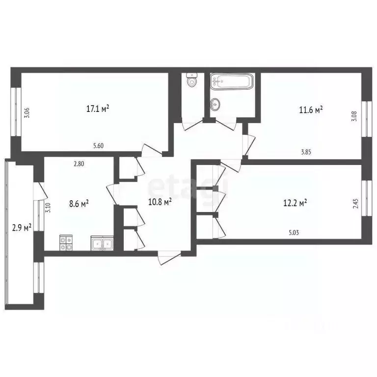3-к кв. Псковская область, Псков Индустриальная ул., 3 (66.9 м) - Фото 2
