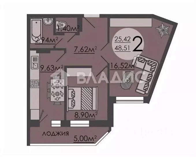 2-к кв. Липецкая область, Липецк ул. И.В. Свиридова, 24к2 (46.1 м) - Фото 1