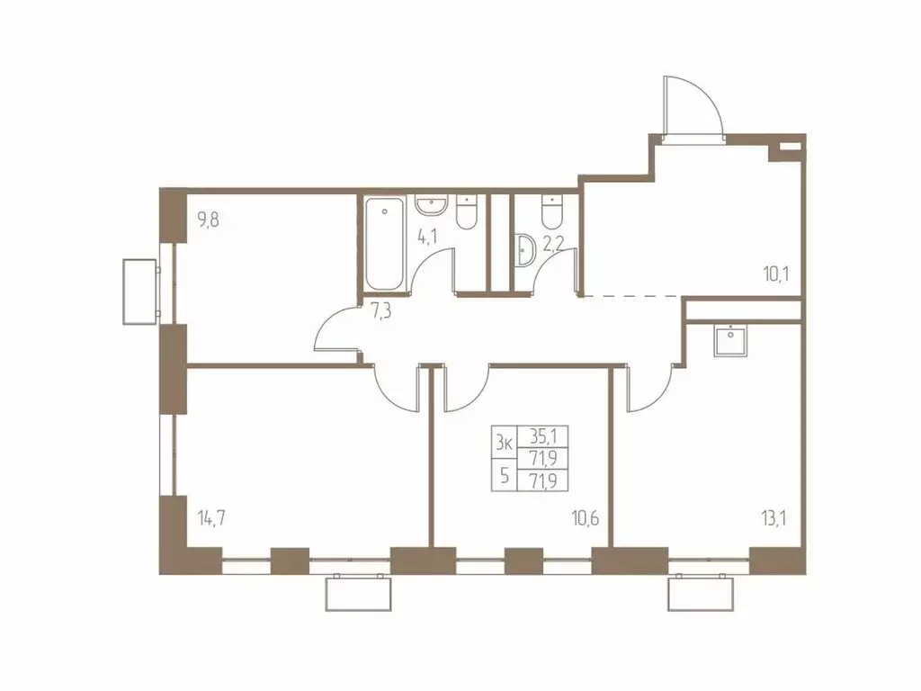 3-комнатная квартира: Пушкино, ЖК Фабрикант (71.9 м) - Фото 0