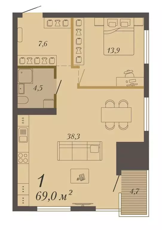 1-комнатная квартира: Екатеринбург, улица Народной Воли, 52 (69 м) - Фото 2