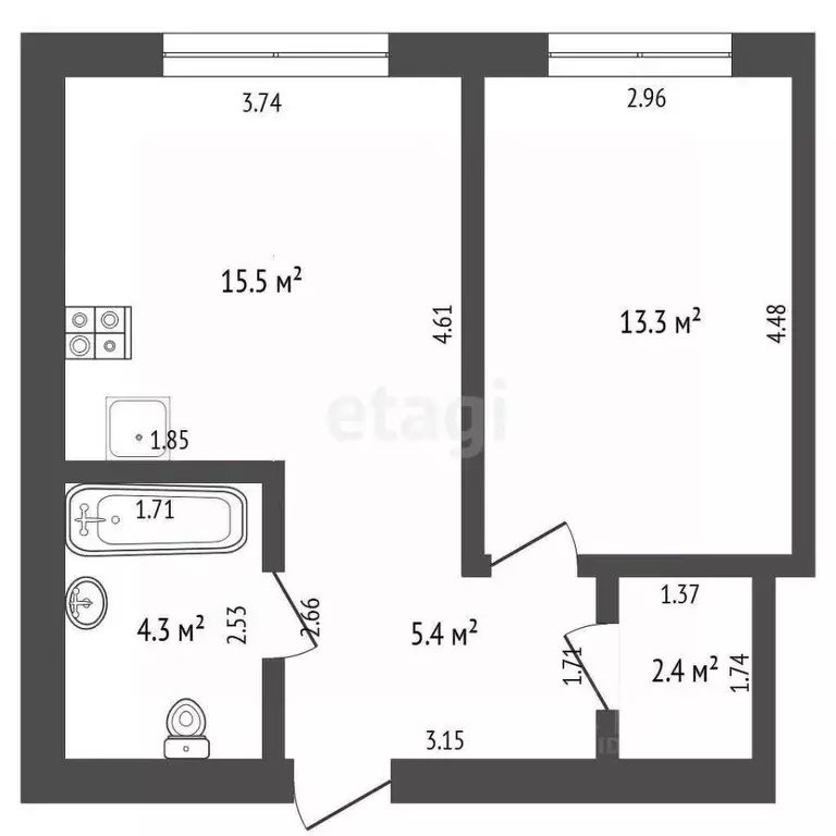 1-к кв. Тюменская область, Тюмень Новгородская ул., 20 (40.9 м) - Фото 1