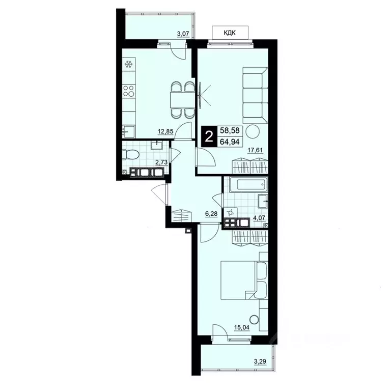 2-к кв. Самарская область, Самара АмГрад жилой комплекс (61.76 м) - Фото 1