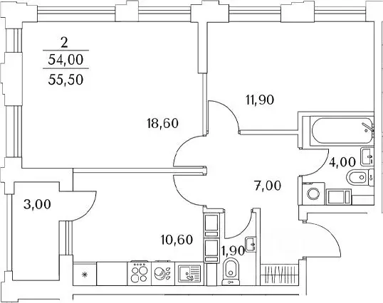 2-к кв. Санкт-Петербург Планерная ул., 99 (55.5 м) - Фото 1