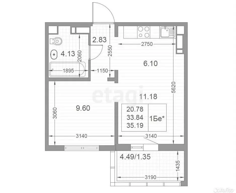 2-комнатная квартира: село Усады, Счастливая улица, 15 (33.6 м) - Фото 0