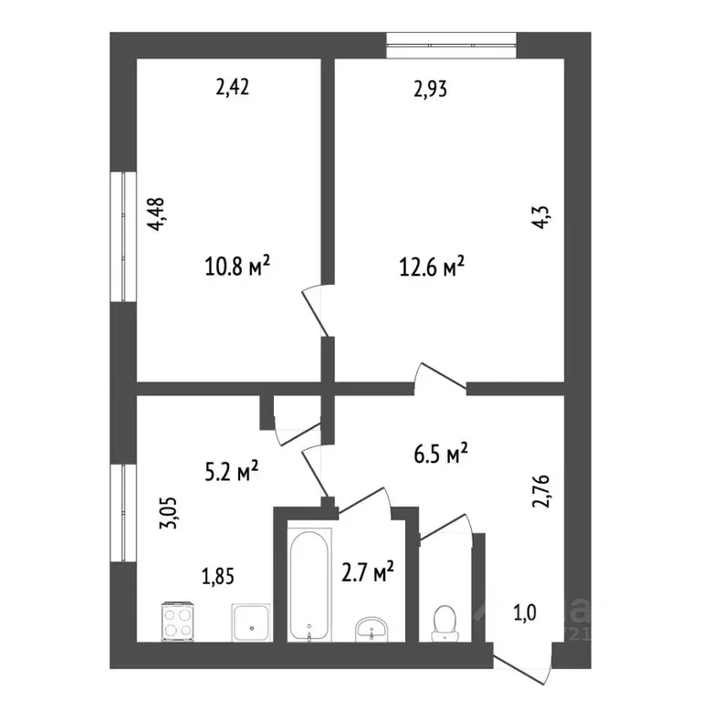 2-к кв. Хабаровский край, Комсомольск-на-Амуре Сортировочная ул., 1 ... - Фото 2