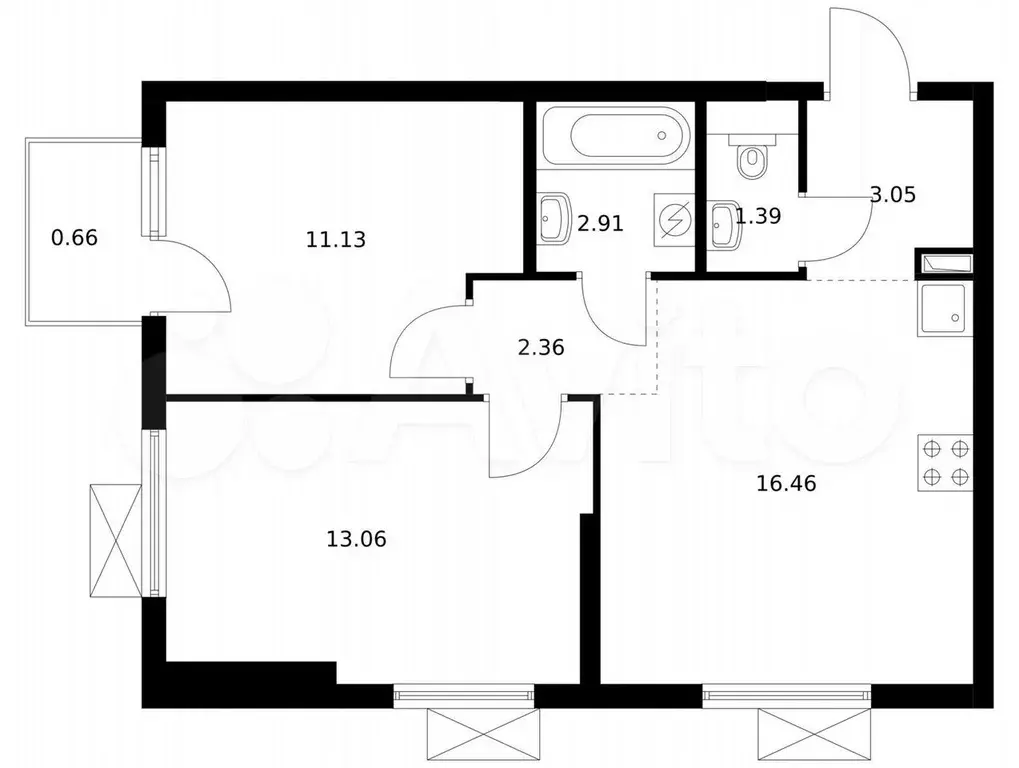 2-к. квартира, 51 м, 10/24 эт. - Фото 0