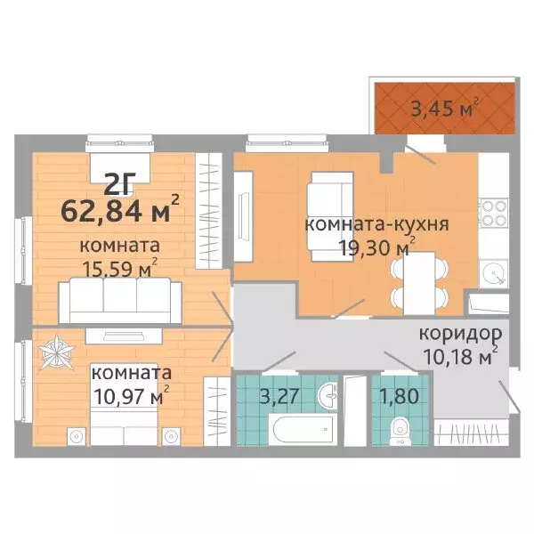 2-комнатная квартира: Екатеринбург, улица Краснолесья, 108/3 (64.03 м) - Фото 0