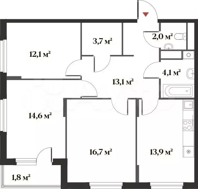 3-к. квартира, 82м, 3/6эт. - Фото 0