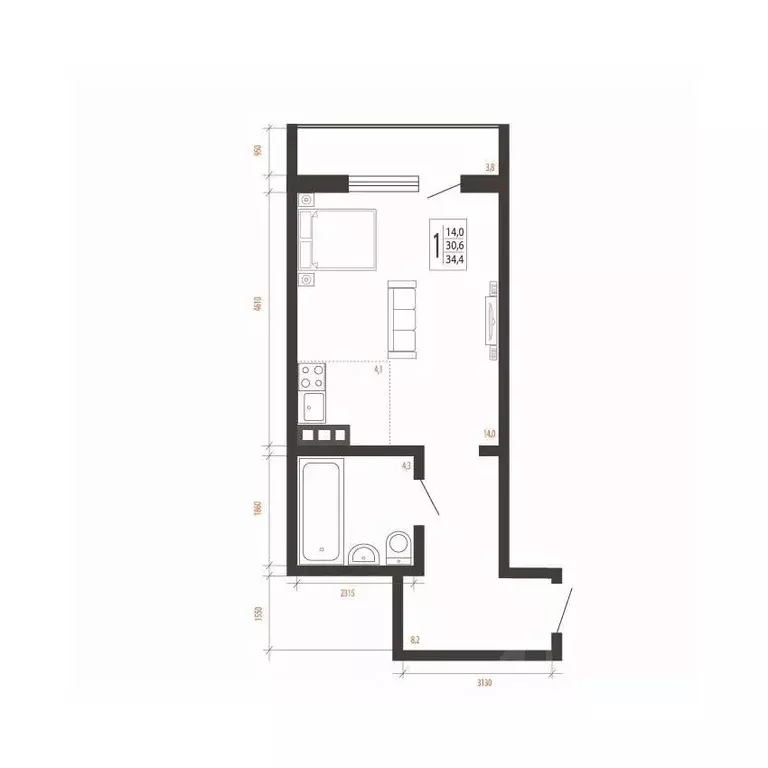 1-к кв. Иркутская область, Иркутск Сарафановская ул. (34.4 м) - Фото 1