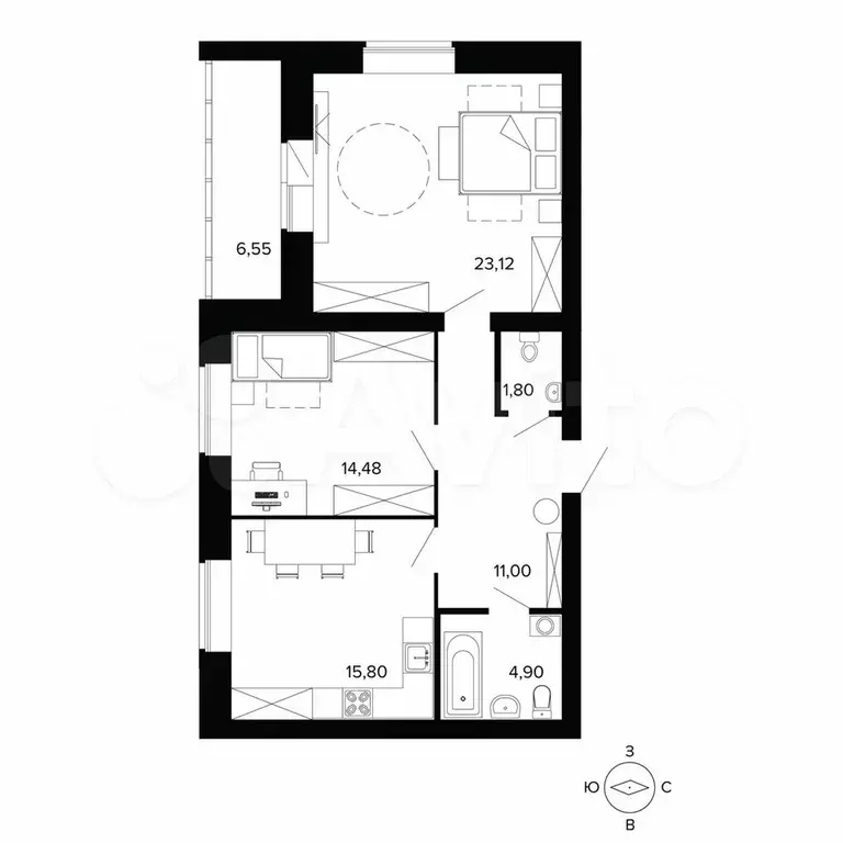 2-к. квартира, 72,6 м, 1/4 эт. - Фото 0