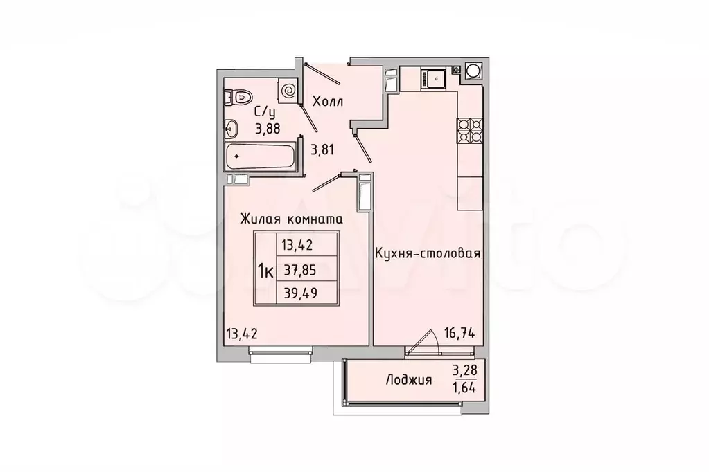 1-к. квартира, 40 м, 8/9 эт. - Фото 1