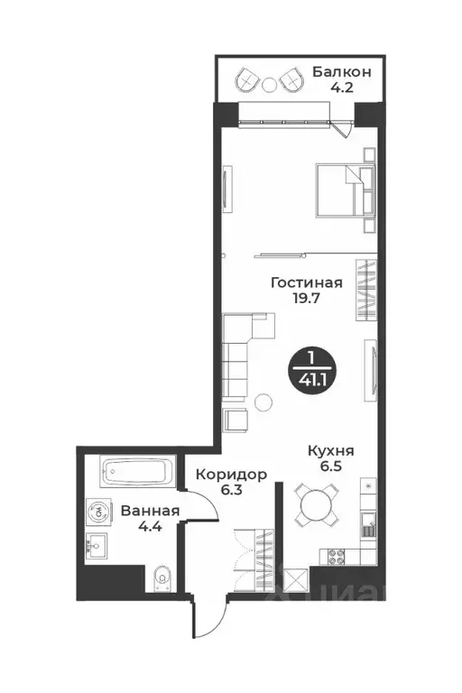 1-к кв. Хакасия, Абакан ул. Генерала Тихонова, 14 (41.1 м) - Фото 0
