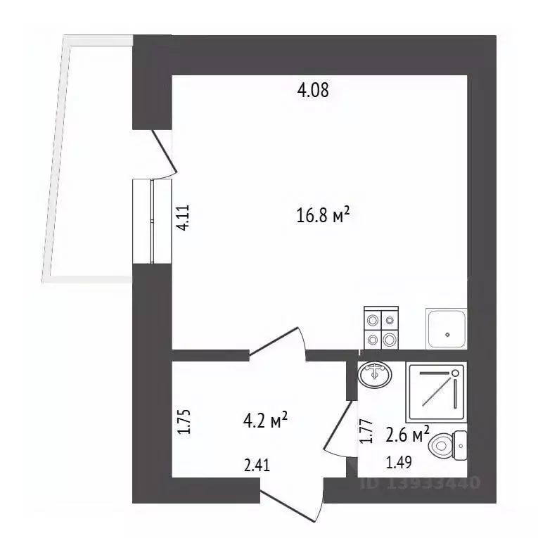 Студия Тюменская область, Тюмень Харьковская ул., 85а (23.6 м) - Фото 2