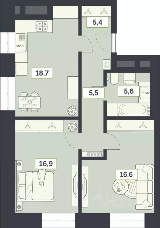 2-к кв. Москва Староалексеевская ул., 5А (68.7 м) - Фото 0