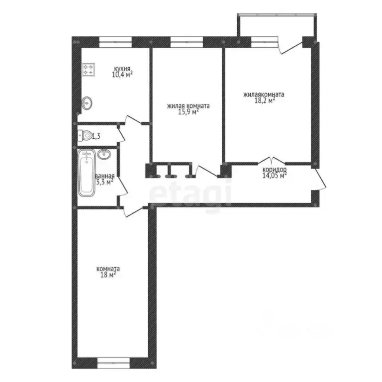 3-к кв. Башкортостан, Октябрьский ул. Лермонтова, 12 (82.0 м) - Фото 2