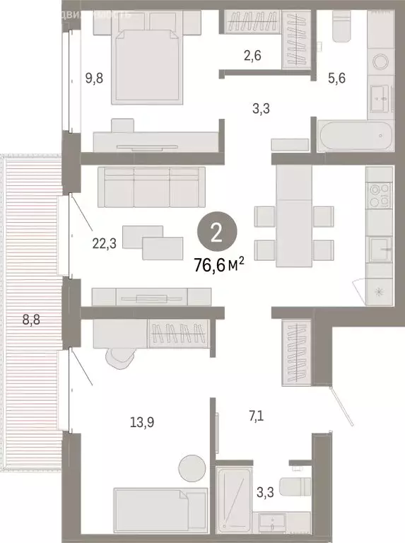 2-комнатная квартира: Тюмень, жилой комплекс На Минской (76.55 м) - Фото 1