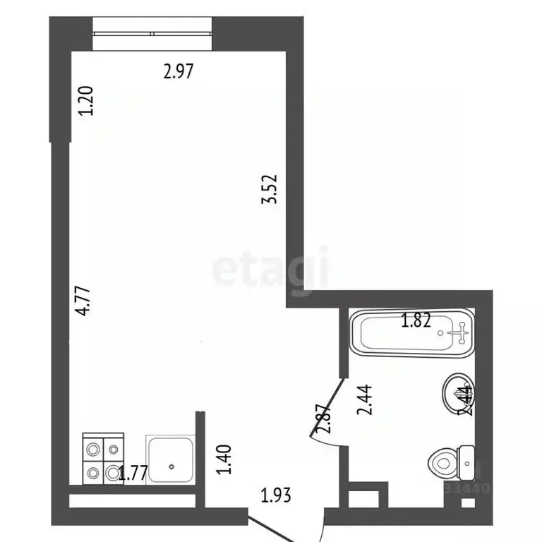 Студия Тюменская область, Тюмень Интернациональная ул., 199к9 (25.2 м) - Фото 2