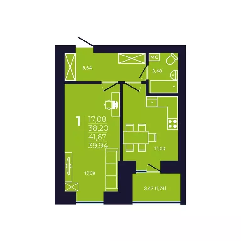 1-комнатная квартира: Уфа, улица Михаила Зайцева, 8 (40.3 м) - Фото 1