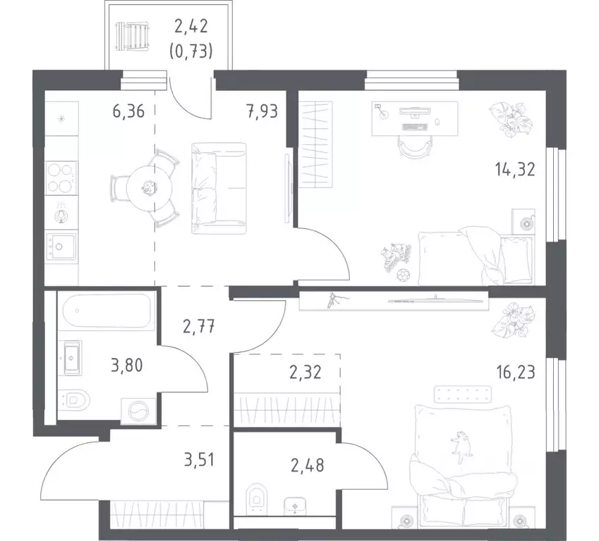 2-к кв. Башкортостан, Уфа ул. Минигали Губайдуллина, 8к9 (60.45 м) - Фото 1