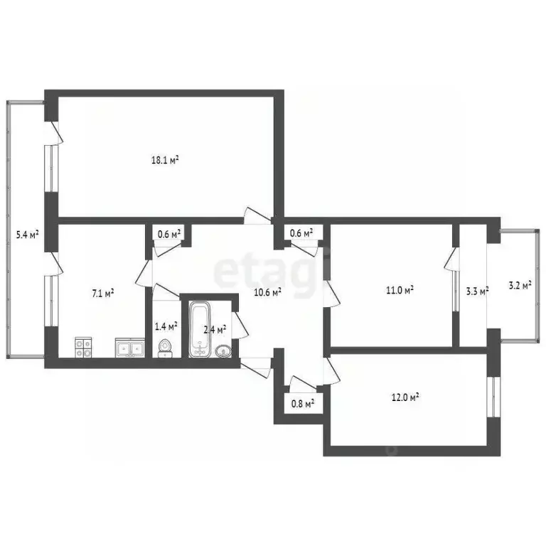 3-к кв. Севастополь ул. Адмирала Фадеева, 25Е (68.3 м) - Фото 2