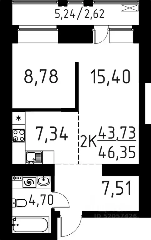 2-к кв. Томская область, Томск ул. Вершинина, 58к1 (46.35 м) - Фото 0