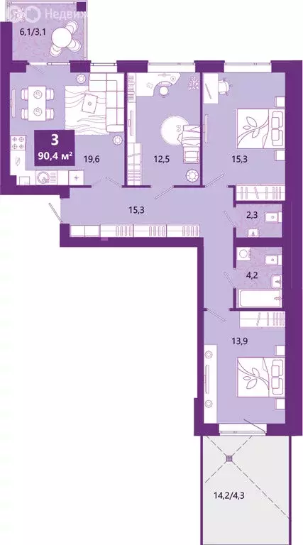 3-комнатная квартира: Калининград, Ключевая улица, 27В (91.6 м) - Фото 1