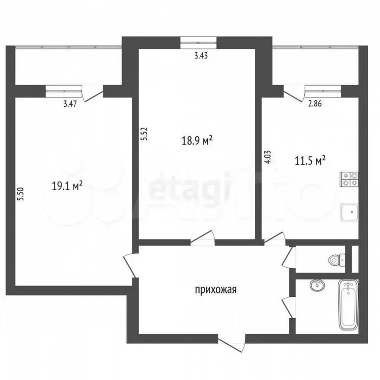 2-к. квартира, 69 м, 6/10 эт. - Фото 1