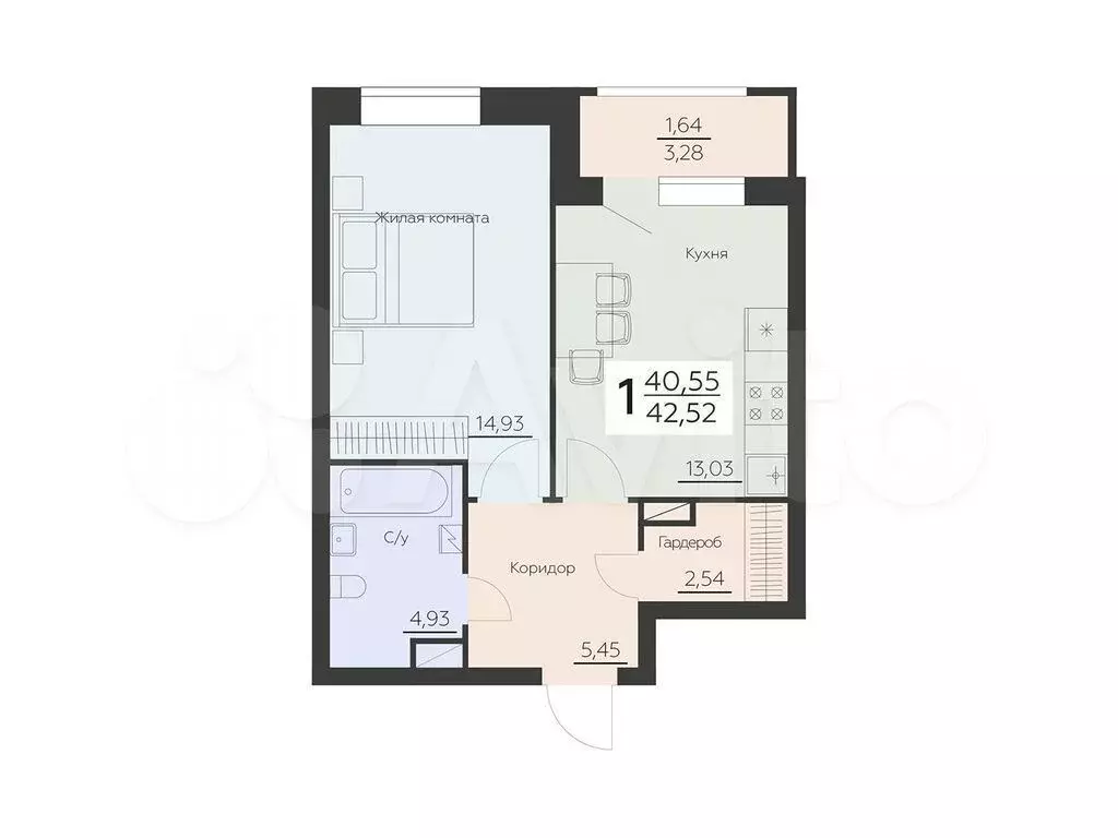 1-к. квартира, 42,5 м, 7/8 эт. - Фото 0