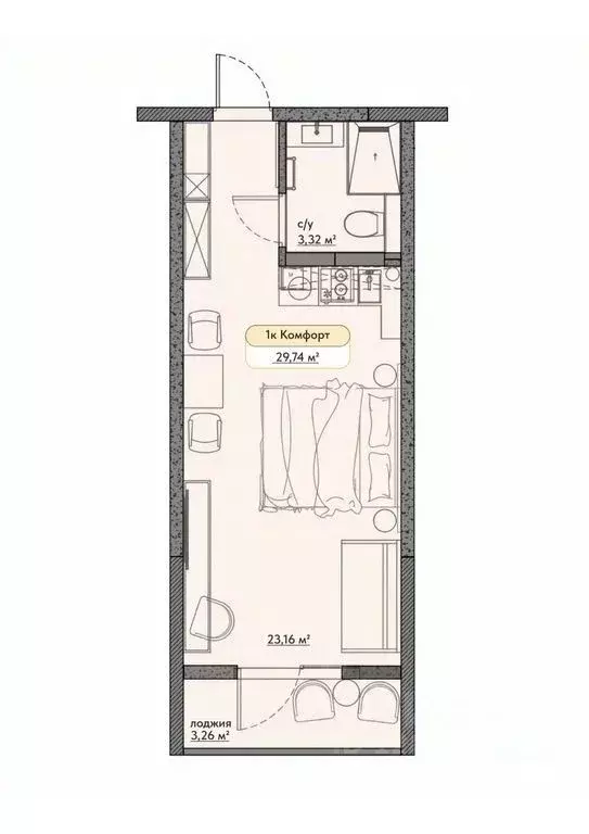 Студия Крым, Евпатория ул. Симферопольская, 1Ж (29.74 м) - Фото 0