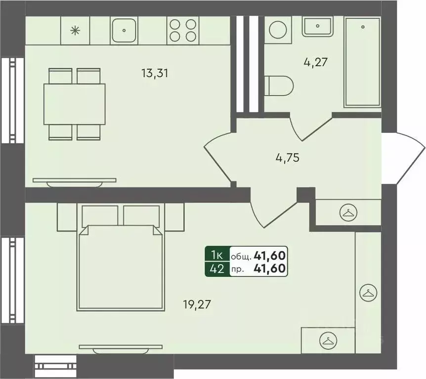 1-к кв. Ямало-Ненецкий АО, Ноябрьск ул. Новоселов, 7В (42.53 м) - Фото 1