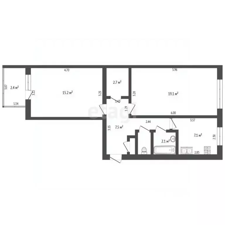 2-к кв. Башкортостан, Стерлитамак Коммунистическая ул., 61 (55.3 м) - Фото 2