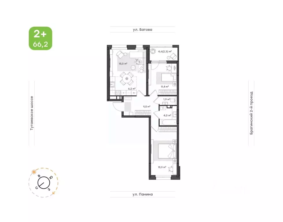 3-к кв. Ярославская область, Ярославль Тутаевское ш., 93Б (66.2 м) - Фото 1