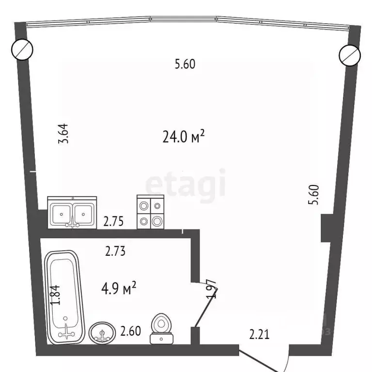 Студия Краснодарский край, Геленджик Крымская ул., 3к1 (29.5 м) - Фото 2