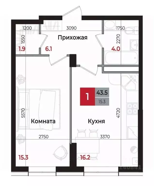 1-к кв. Ставропольский край, Невинномысск 6-й мкр,  (43.5 м) - Фото 0