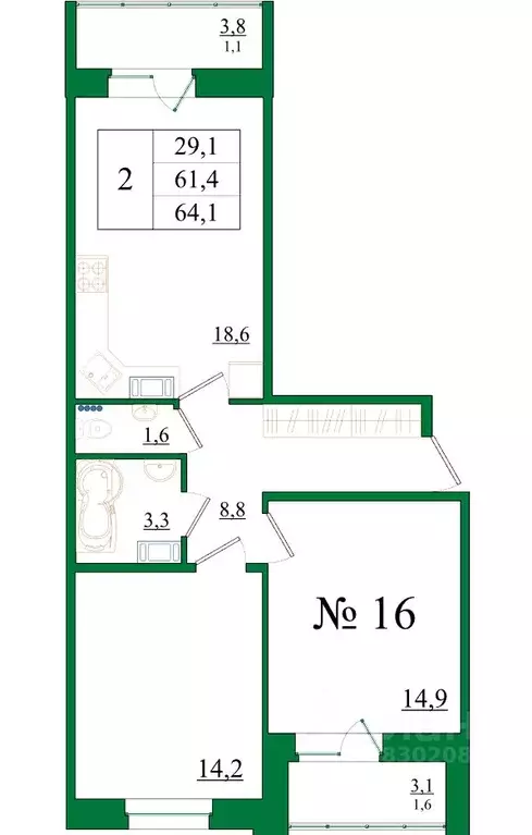 2-к кв. Ленинградская область, Гатчина Красносельское ш., 4Ак1 (64.1 ... - Фото 1