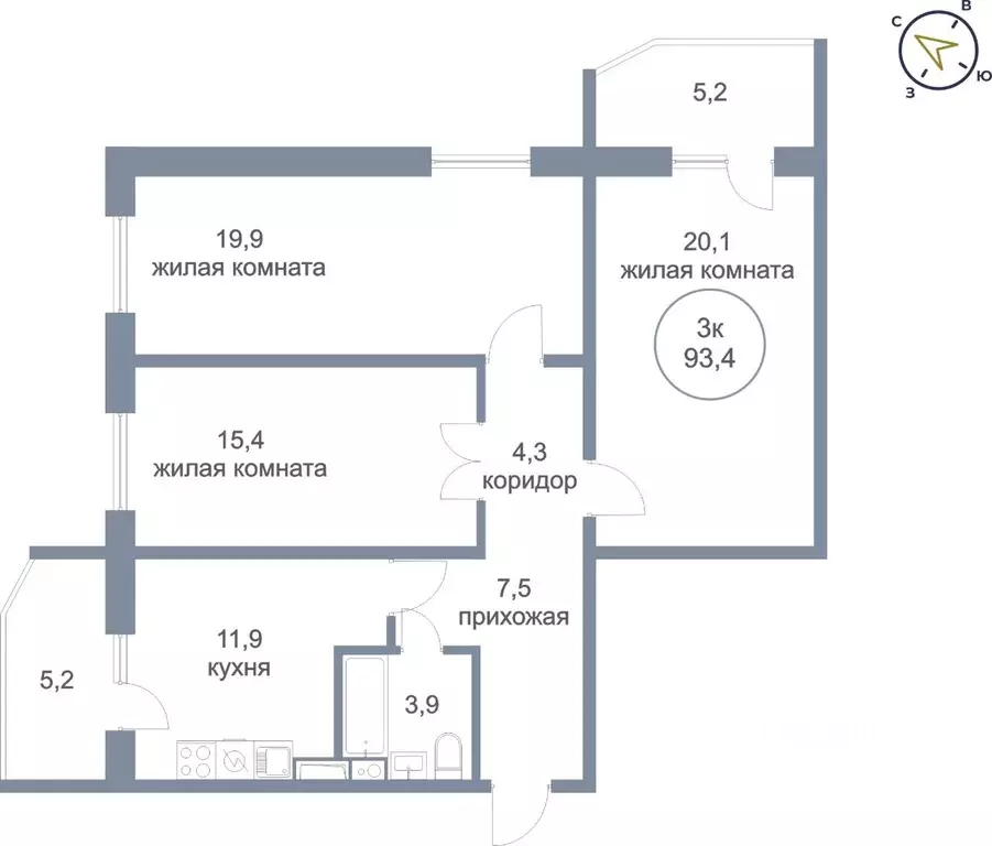 3-к кв. Ханты-Мансийский АО, Нефтеюганск 4-й мкр, 4к1 (93.4 м) - Фото 0