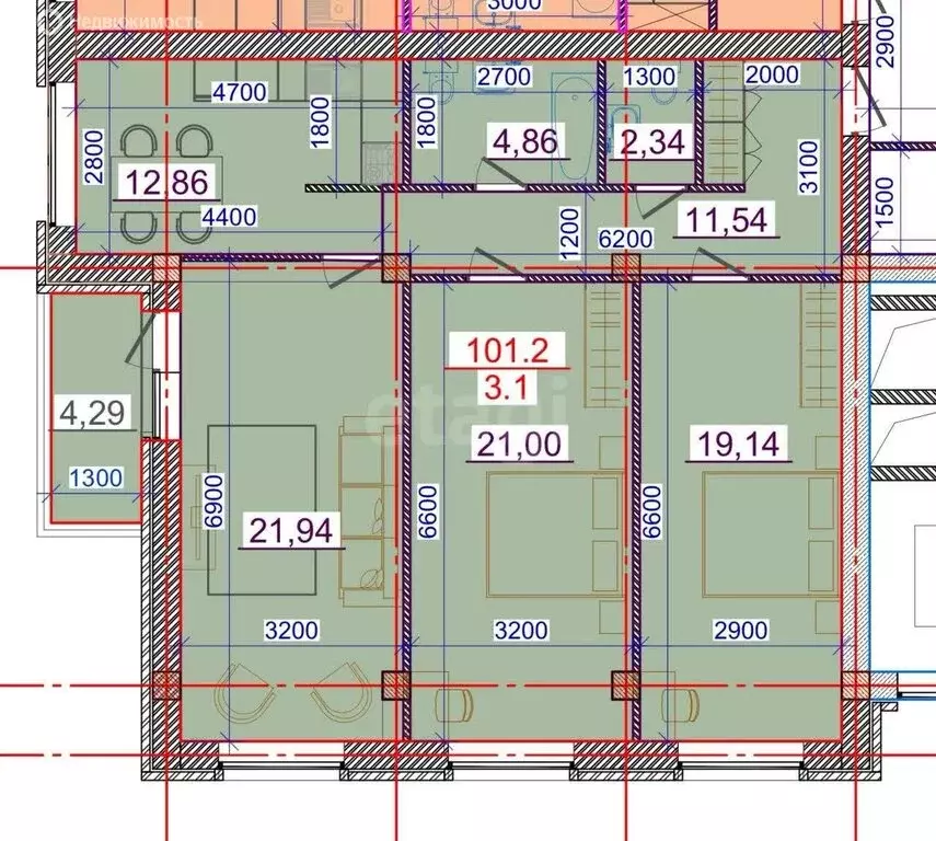 3-комнатная квартира: Владикавказ, улица Зураба Магкаева, 83Б (101 м) - Фото 1