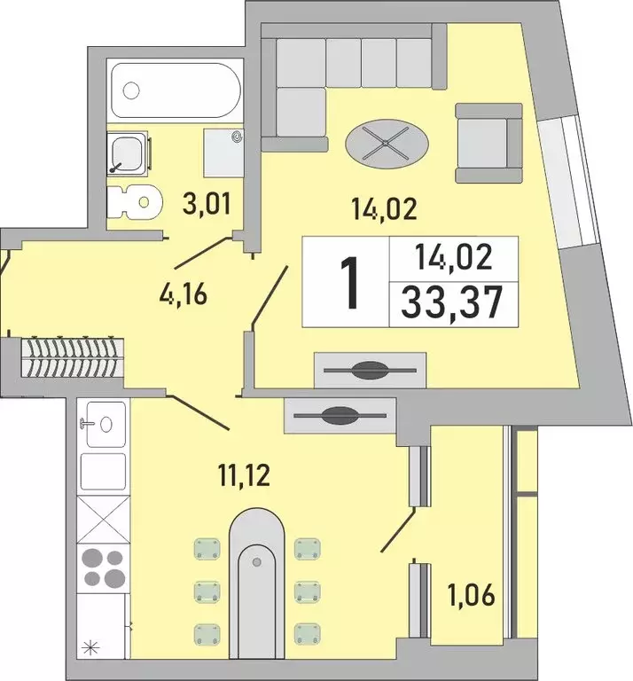 1-комнатная квартира: Уфа, Бакалинская улица, 9/1 (33.37 м) - Фото 0