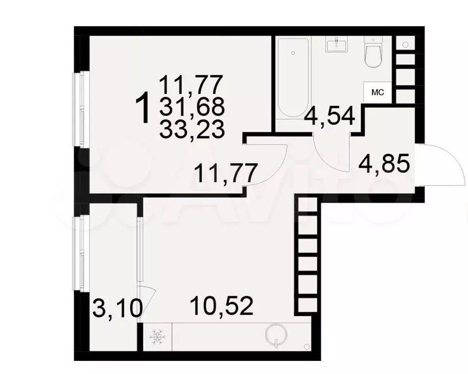 1-к. квартира, 33,2 м, 14/21 эт. - Фото 1