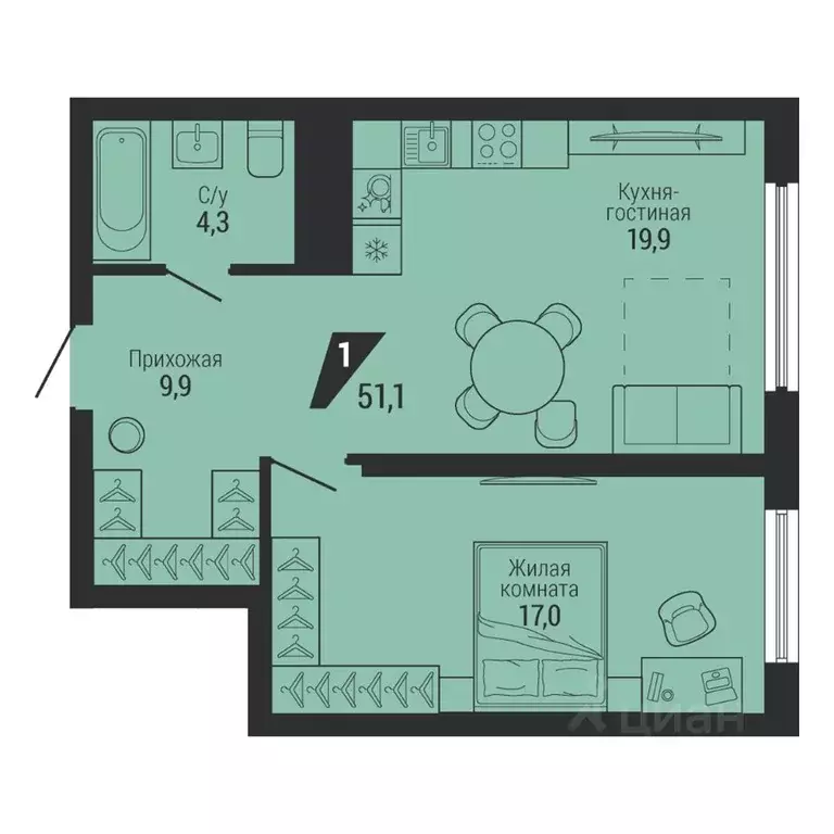 1-к кв. Свердловская область, Екатеринбург Эльмаш жилрайон, К100 жилой ... - Фото 2