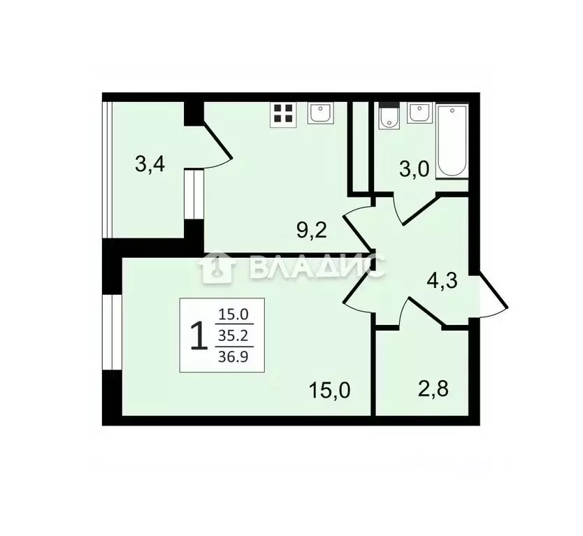 1-к кв. Владимирская область, Владимир ул. Смоленская, 3 (36.9 м) - Фото 0