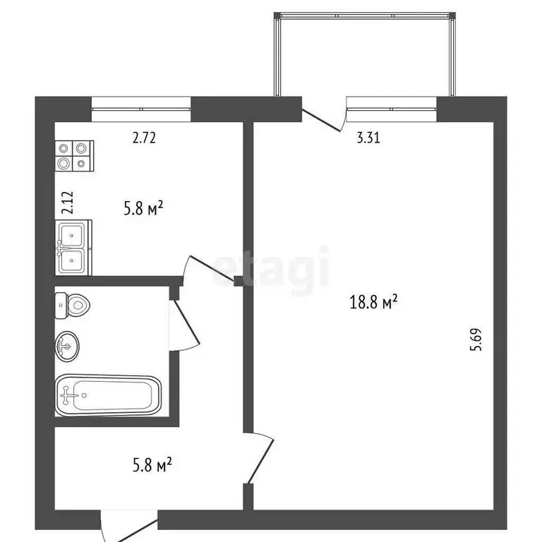 1-комнатная квартира: Вилючинск, микрорайон Центральный, 10 (33.8 м) - Фото 1