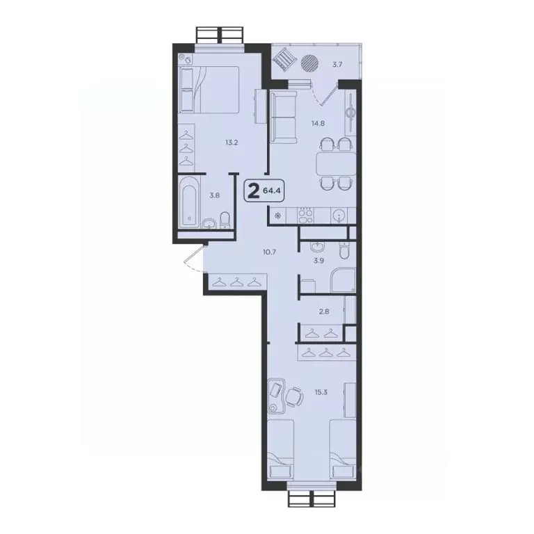 2-к кв. Тюменская область, Тюмень  (64.4 м) - Фото 1