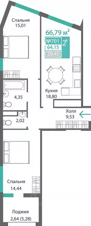 2-к кв. Крым, Симферополь Крымская роза мкр,  (66.79 м) - Фото 0