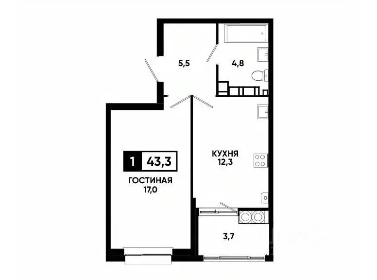 1-к кв. Ставропольский край, Ставрополь ул. Андрея Голуба, 14к3 (43.3 ... - Фото 0