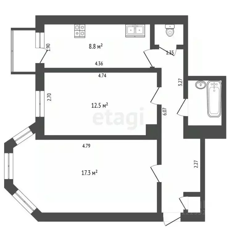 2-к кв. Свердловская область, Екатеринбург ул. Грибоедова, 18 (50.9 м) - Фото 2