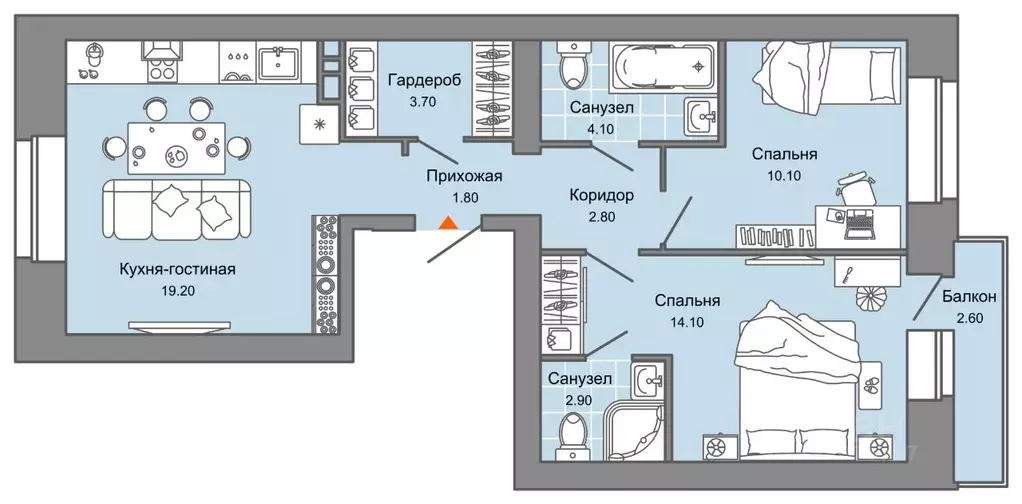 2-к кв. Пермский край, Пермь ул. Дзержинского, 31Б (60.0 м) - Фото 2