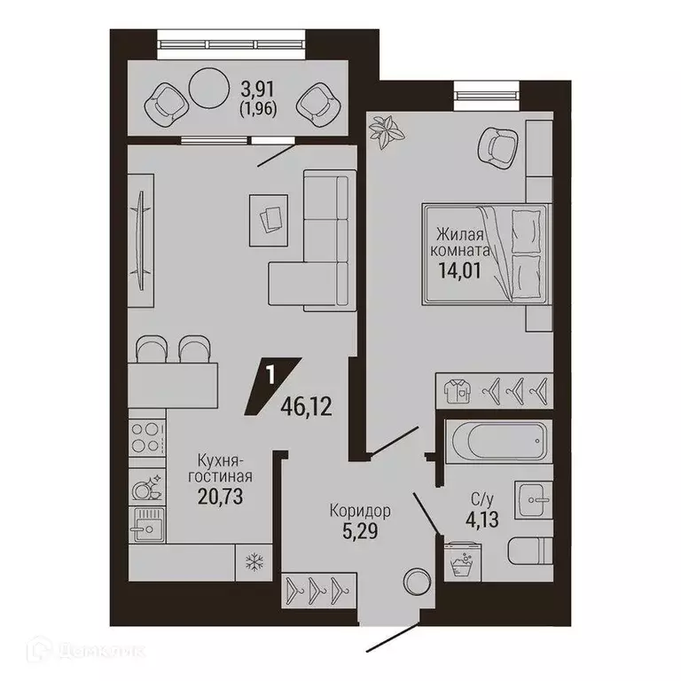 Продаётся 1-к квартира, 46.1 м - Фото 0