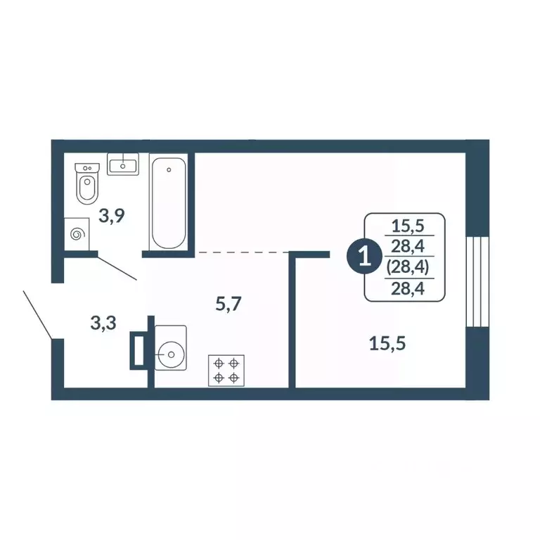 Студия Кировская область, Киров Скандинавия жилой комплекс (28.4 м) - Фото 1
