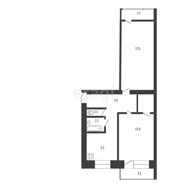 Квартира, 2 комнаты, 47.6 м - Фото 1
